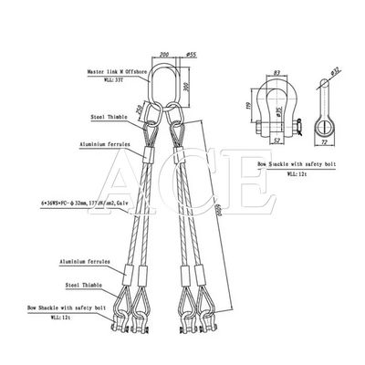 DNV 2.7-1 標準 鉄筋ロープ スリング 5 脚 引き上げ目 型 逆向き 目 海外コンテナ販売
